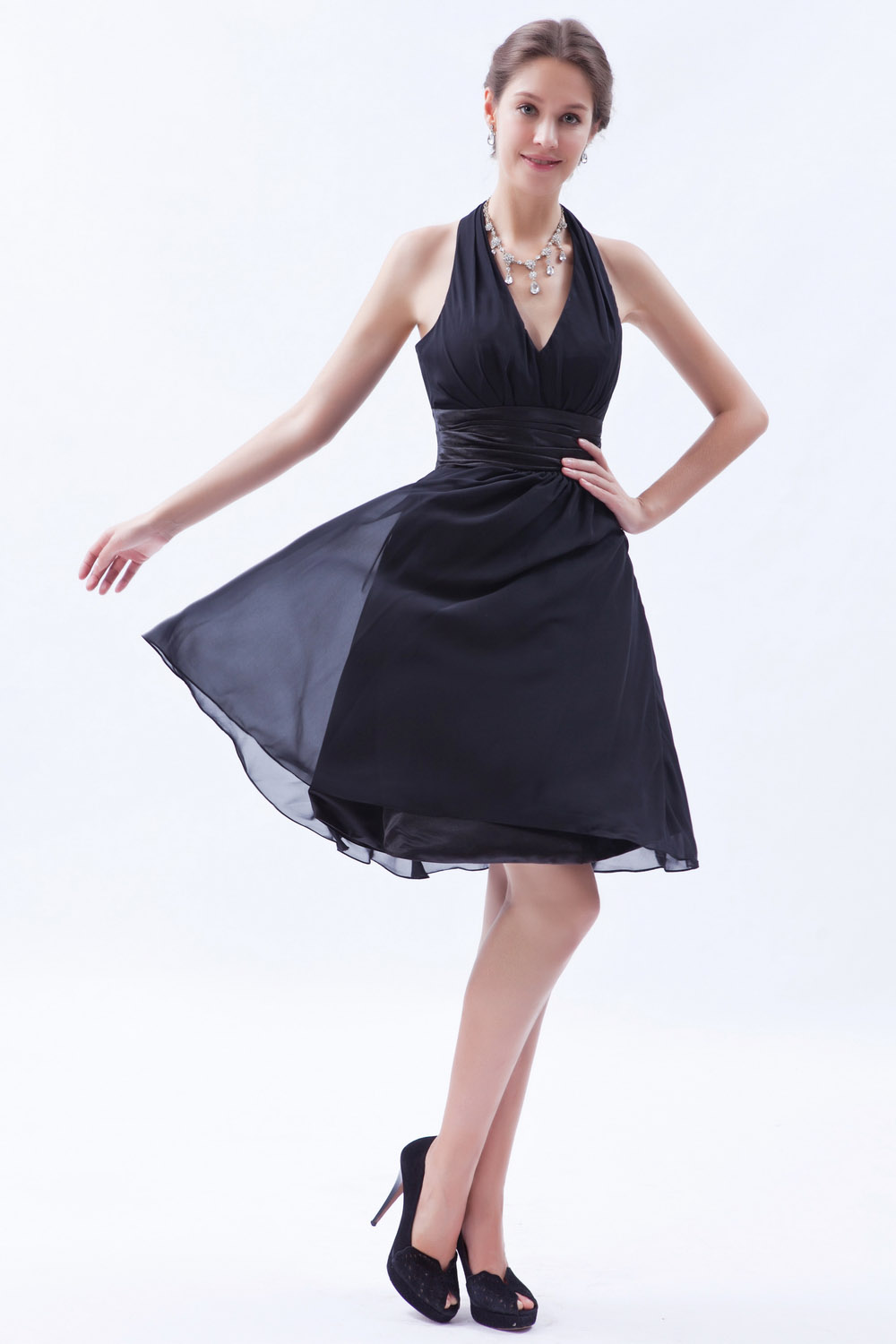 A-line V-neck Asymmetrical Chiffon Homecoming Dress - Thumbnail 2