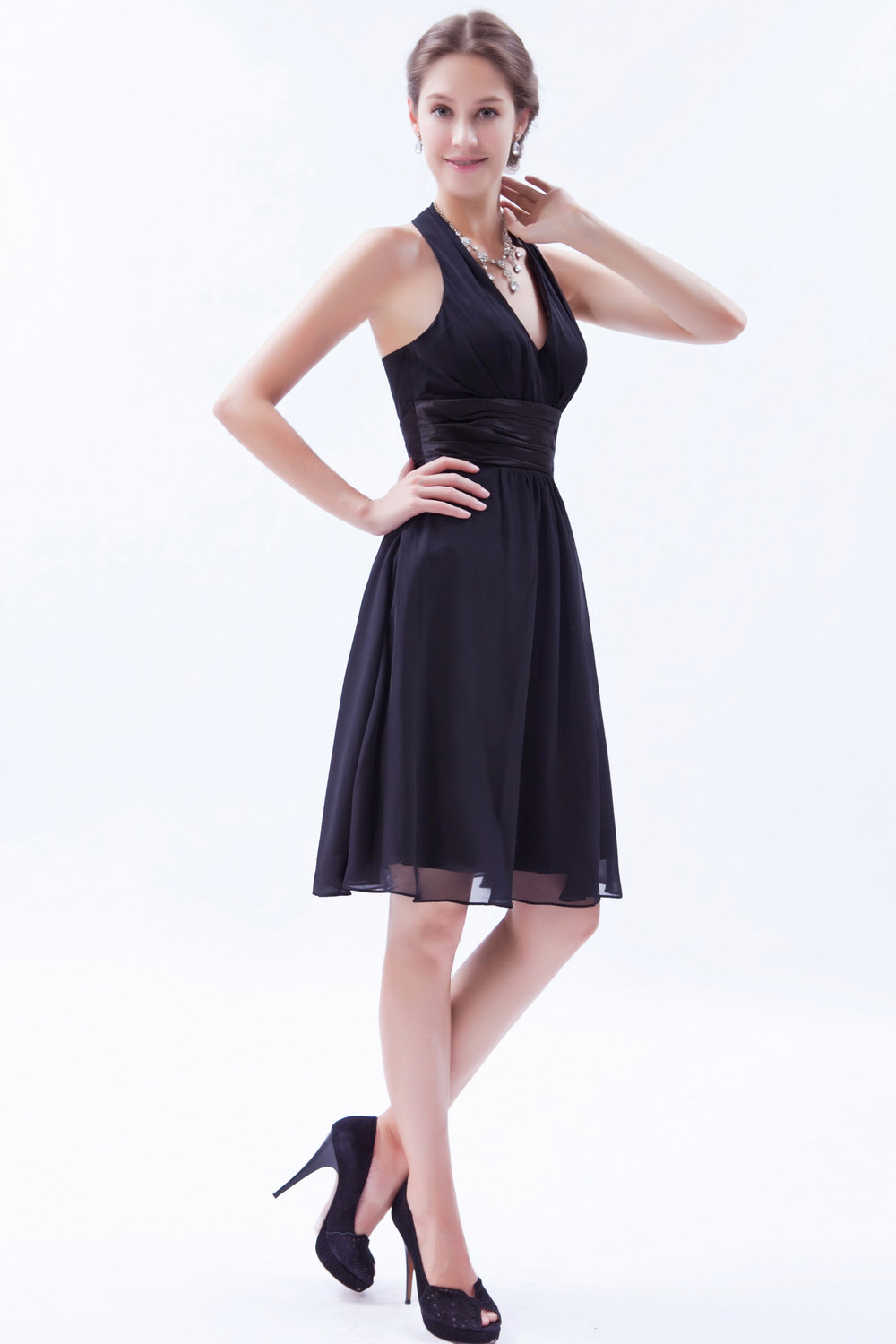 A-line V-neck Asymmetrical Chiffon Homecoming Dress - Thumbnail 4
