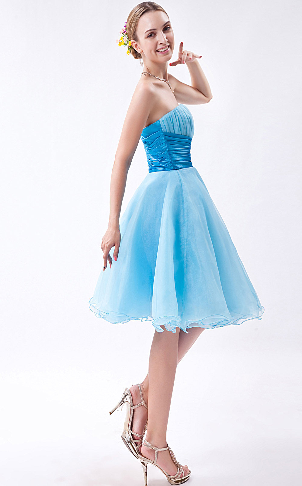A-line One Shoulder Short/Mini Organza Homecoming Dress - Thumbnail 2