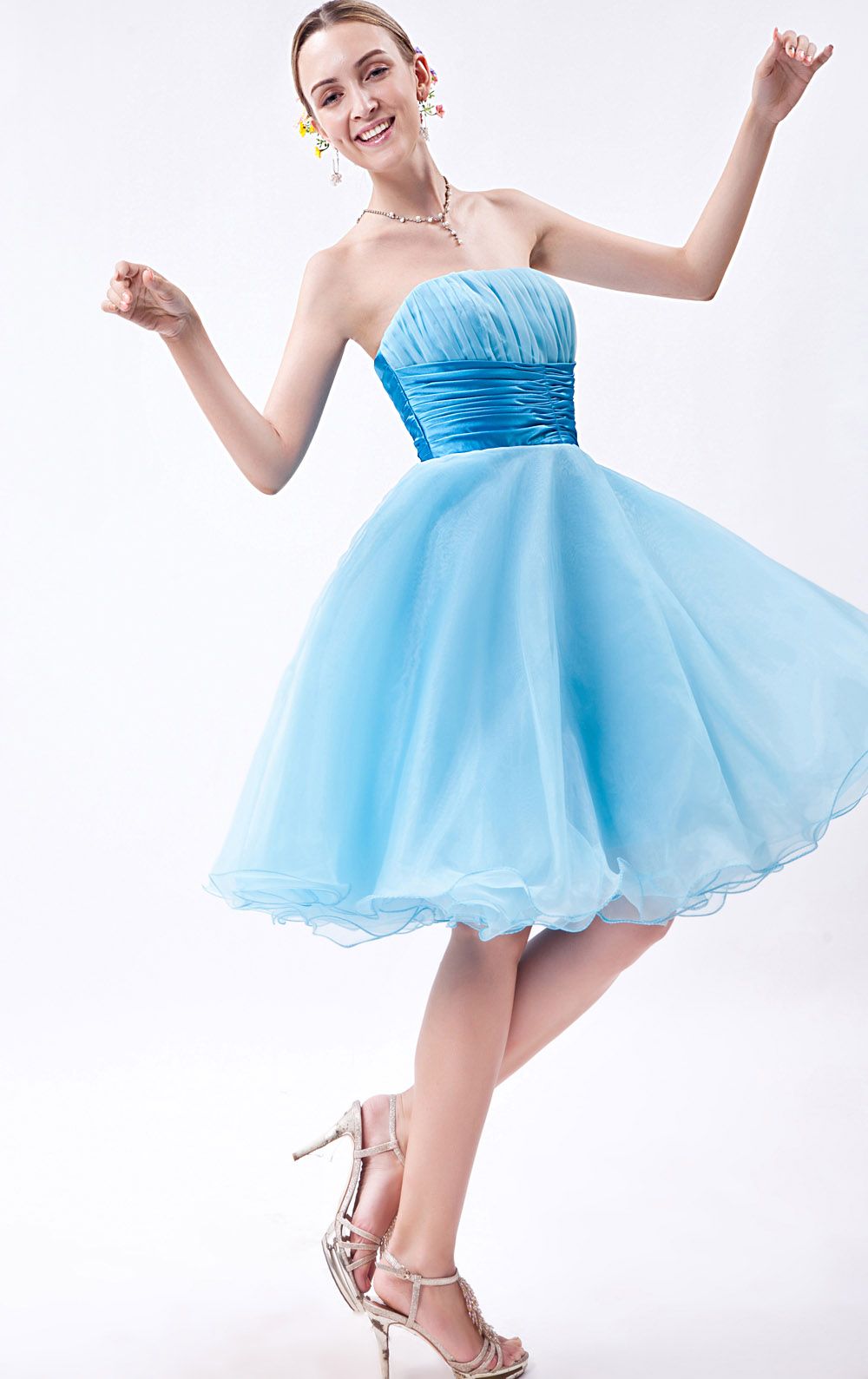 A-line One Shoulder Short/Mini Organza Homecoming Dress - Thumbnail 3