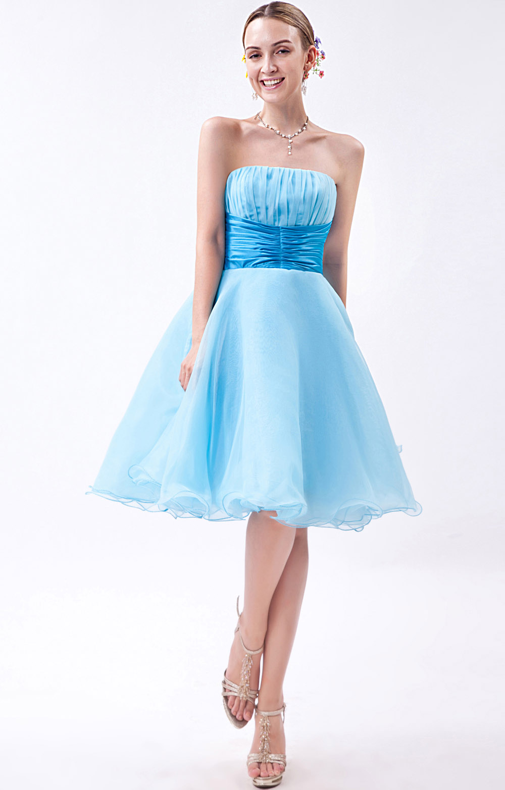 A-line One Shoulder Short/Mini Organza Homecoming Dress - Thumbnail 4