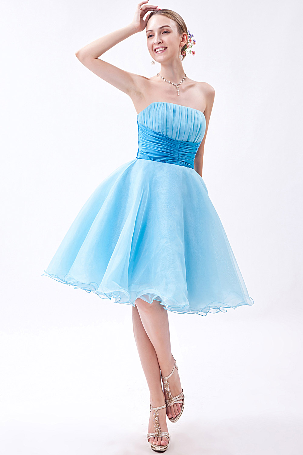 A-line One Shoulder Short/Mini Organza Homecoming Dress - Thumbnail 6
