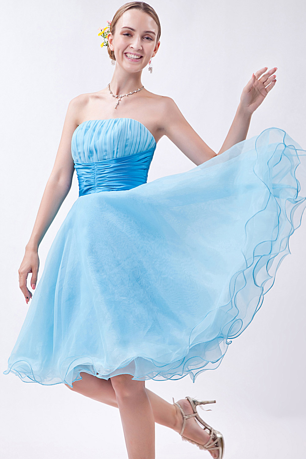 A-line One Shoulder Short/Mini Organza Homecoming Dress - Thumbnail 7