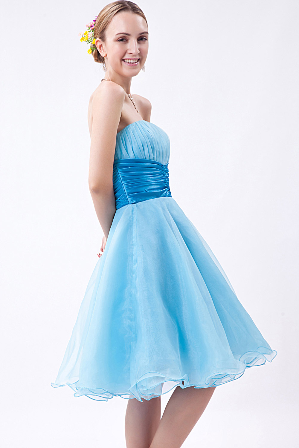 A-line One Shoulder Short/Mini Organza Homecoming Dress - Thumbnail 8