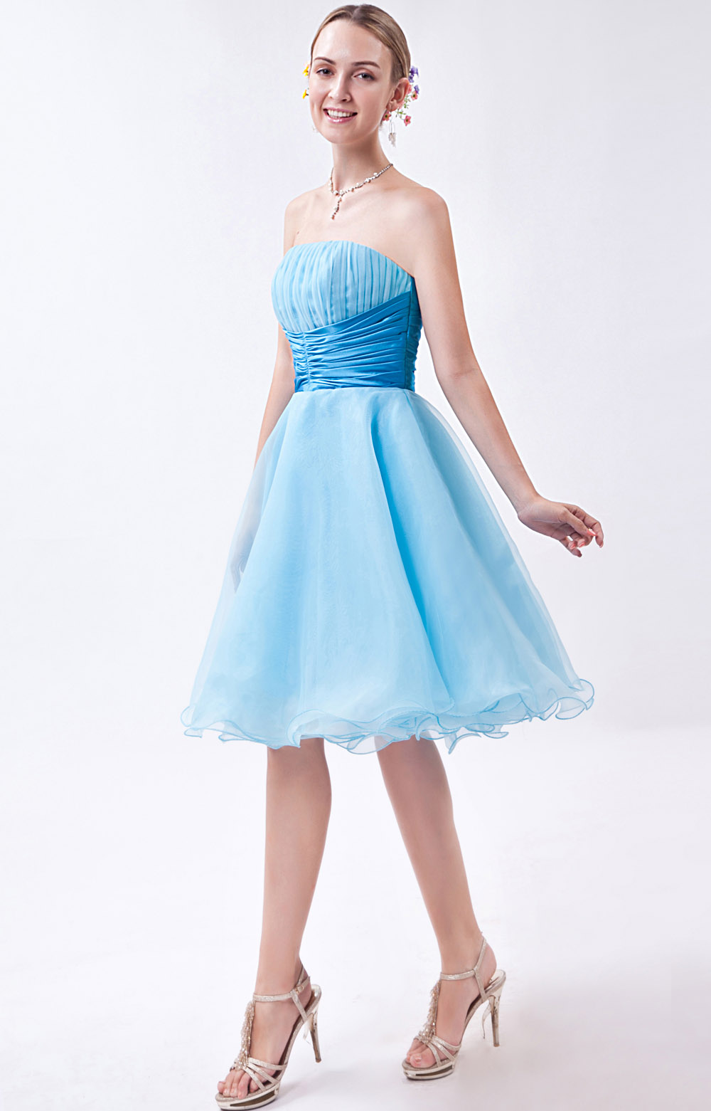 A-line One Shoulder Short/Mini Organza Homecoming Dress - Thumbnail 9