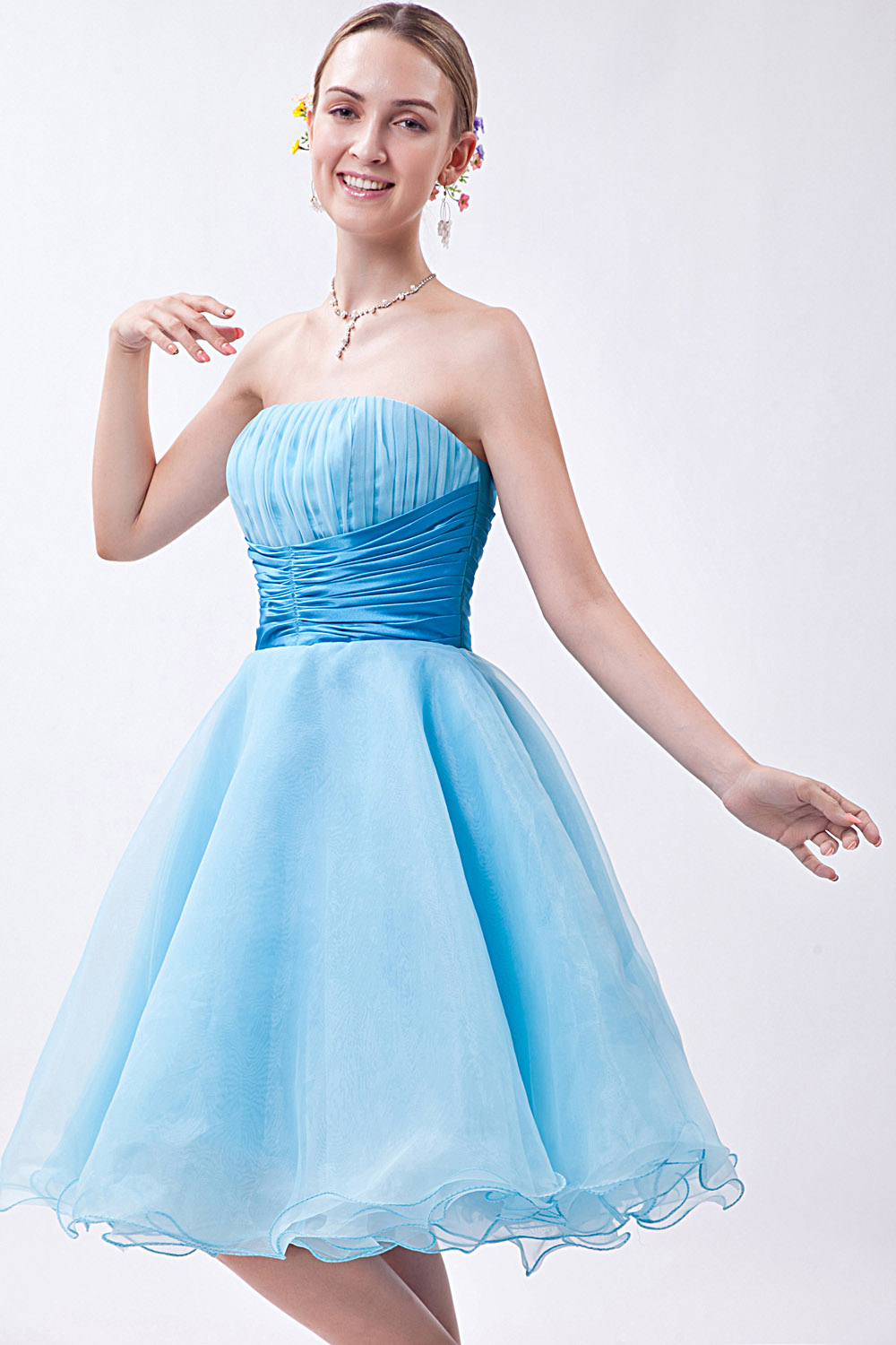 A-line One Shoulder Short/Mini Organza Homecoming Dress - Thumbnail 10