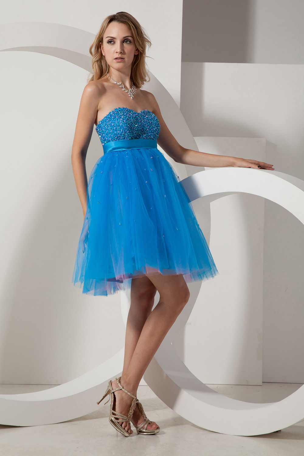 A-line Spaghetti Straps Knee-length Organza Homecoming Dress - Thumbnail 3