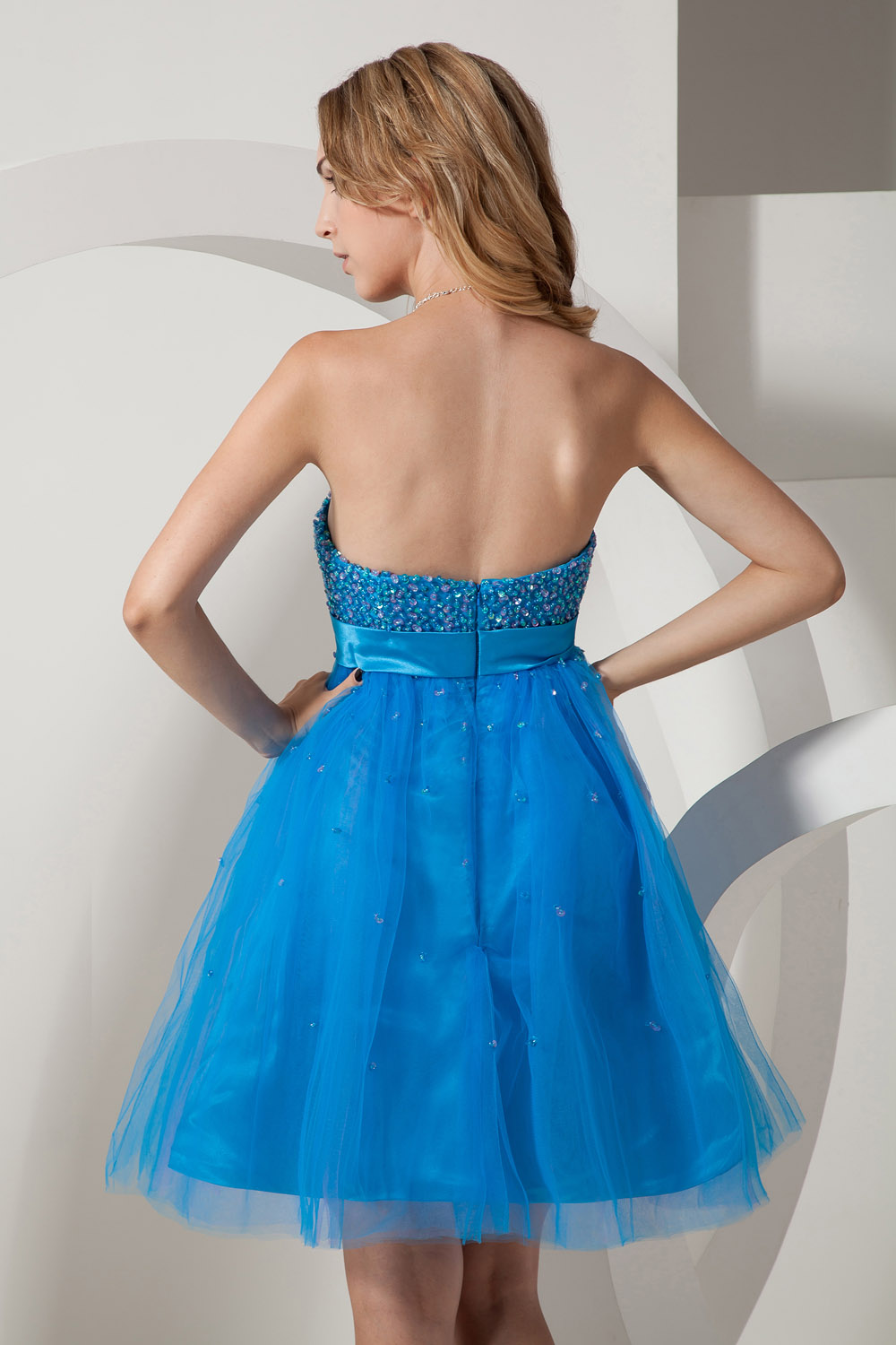 A-line Spaghetti Straps Knee-length Organza Homecoming Dress - Thumbnail 8