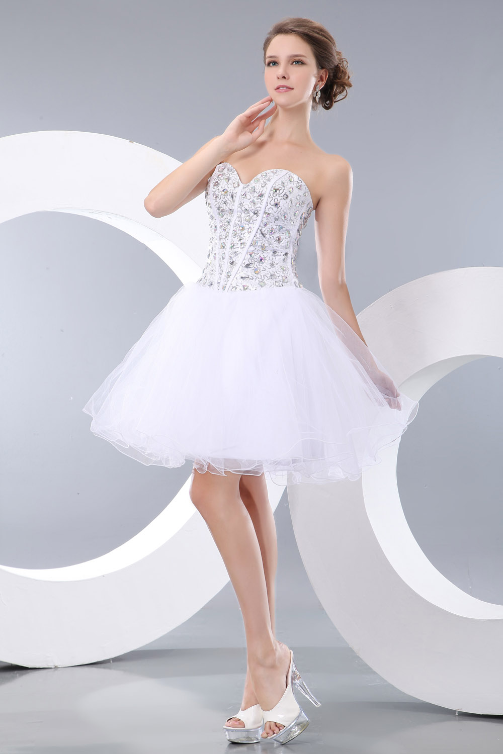 A-line V-neck Knee-length Chiffon Homecoming Dress - Thumbnail 2