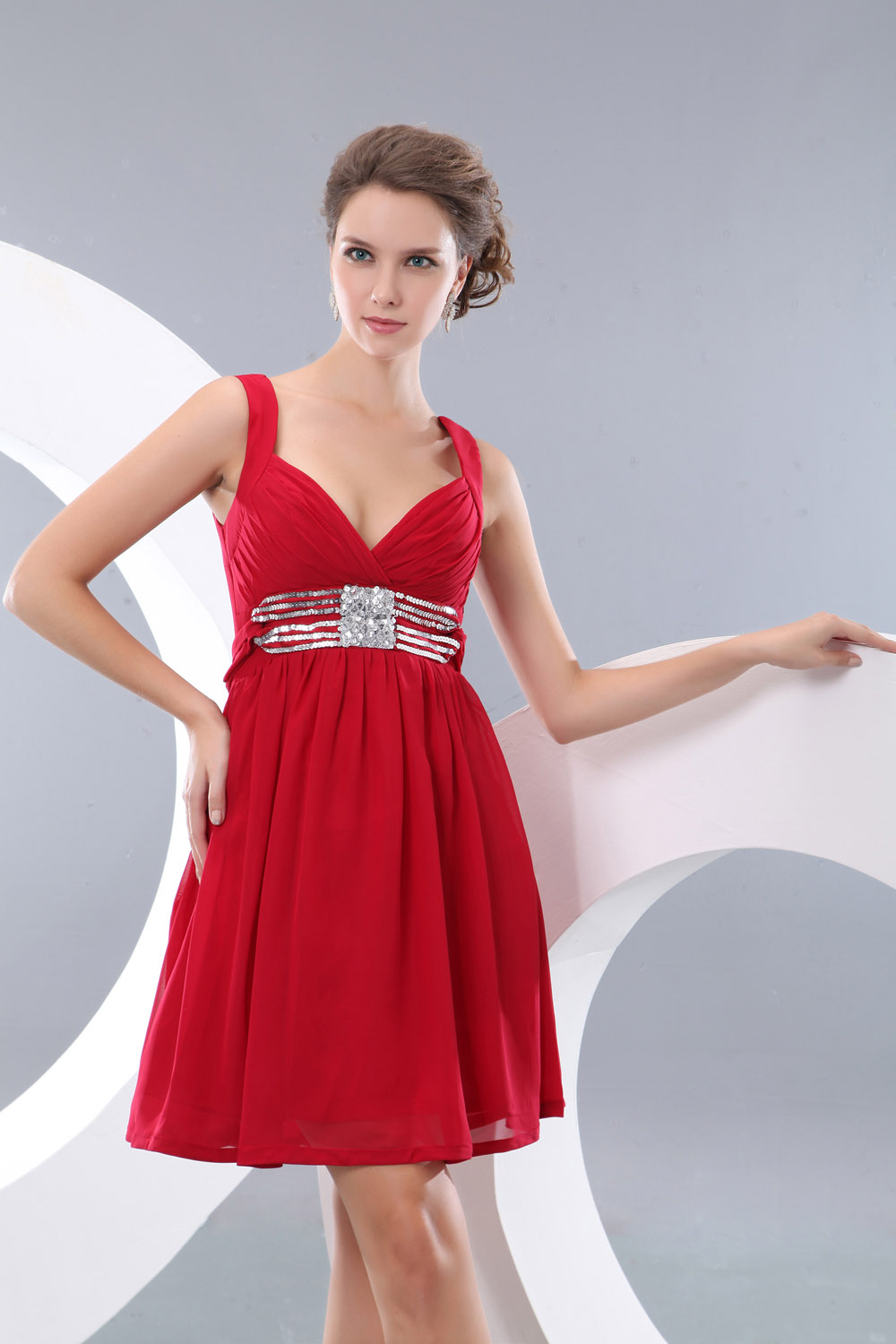 A-line Halter Tea-length Taffeta Homecoming Dress - Thumbnail 4
