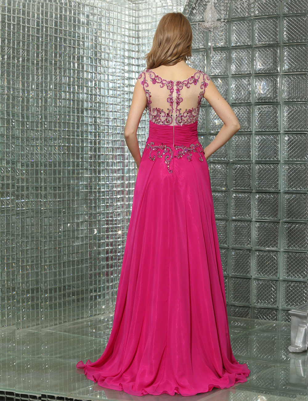 A-line One Shoulder Knee-length Chiffon Evening Dress - Thumbnail 2